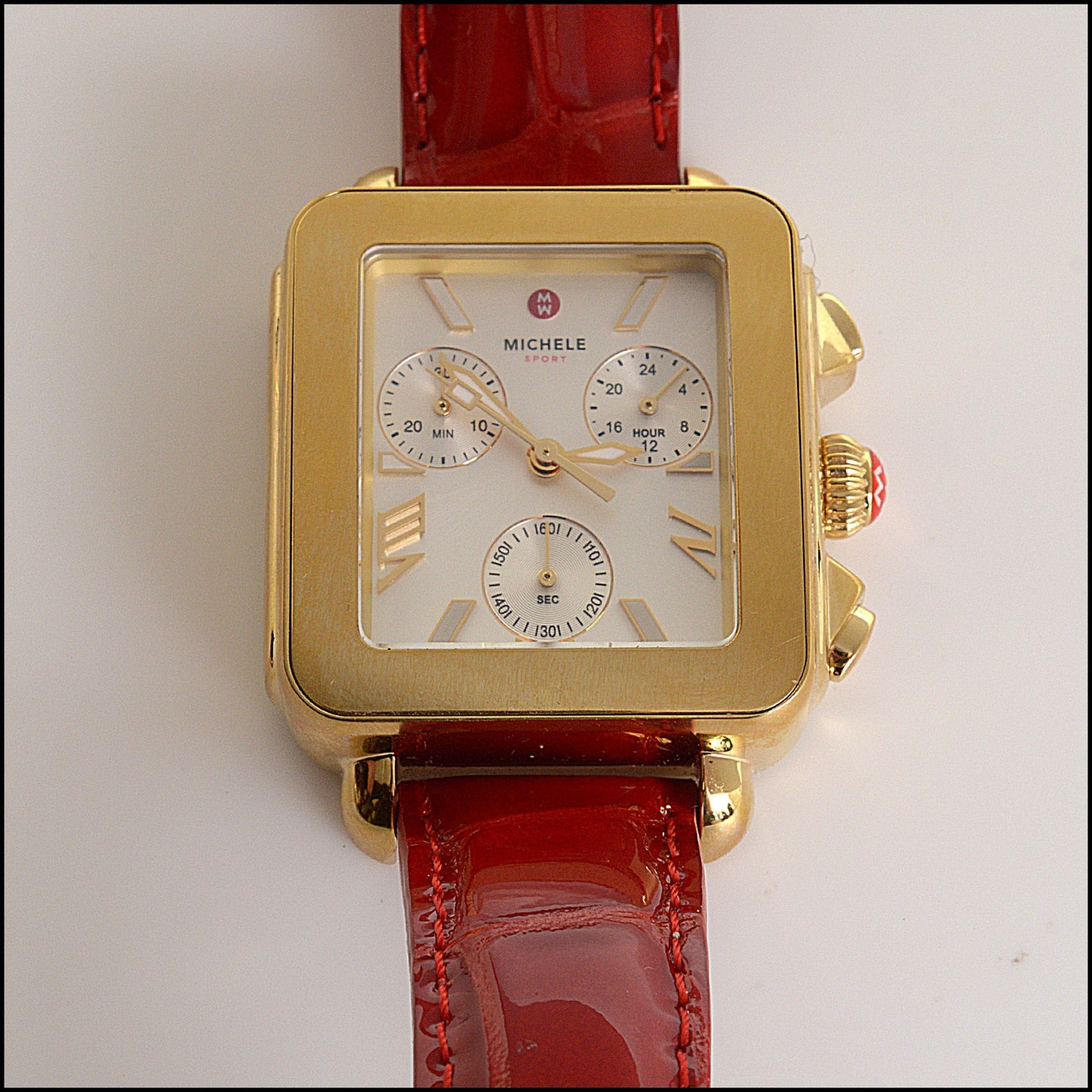 RDC14732 Michele Sport Gold Square Mop Face Deco Sport Watch w/ 3 Extra Bands