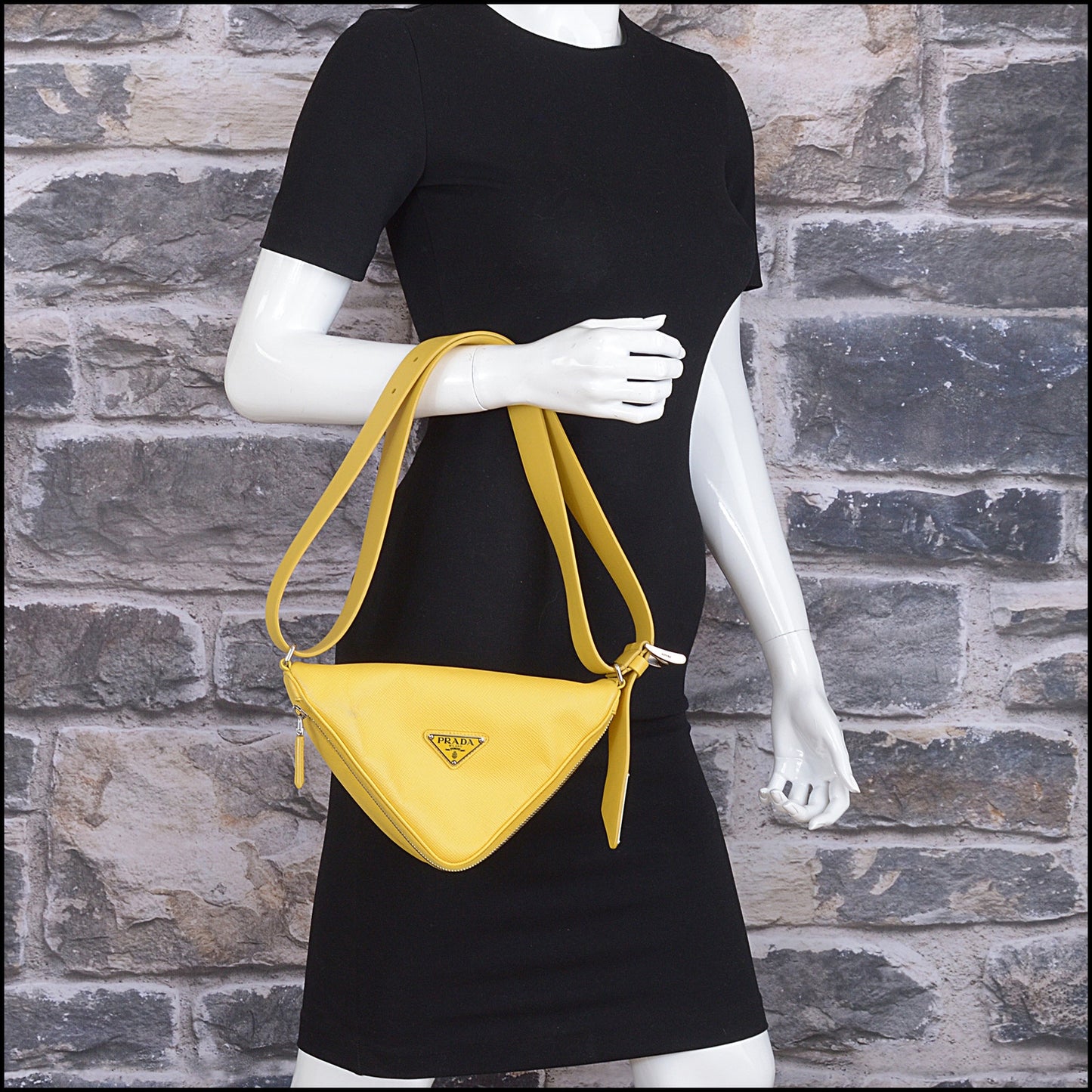 RDC15419 PRADA Yellow Saffiano Leather Triangle Belt Bag