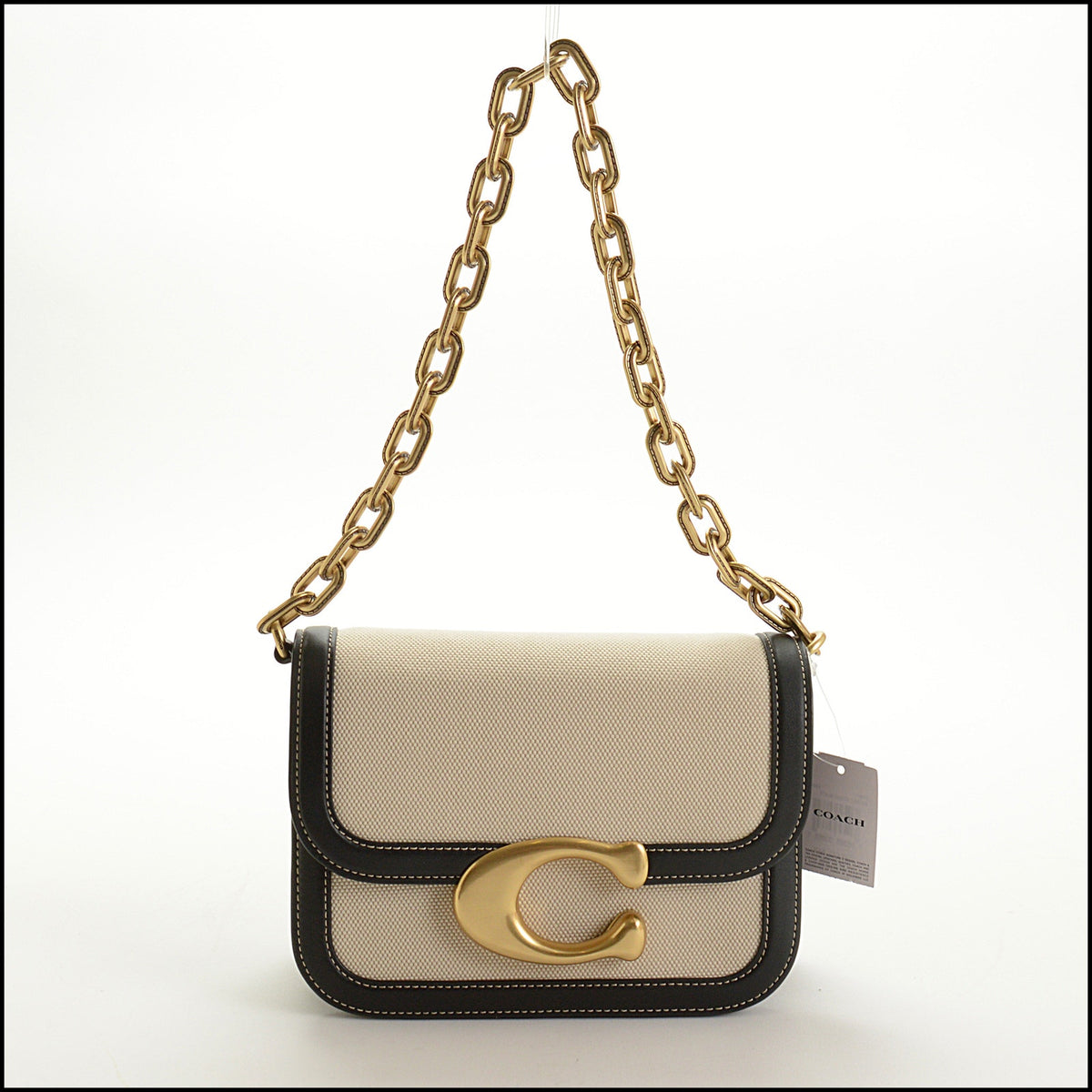 RDC15648 COACH Salt Stone Canvas/Black Leather Idol Bag