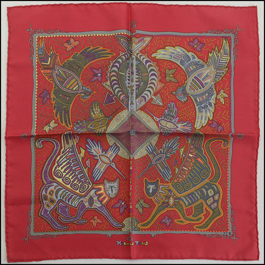 RDC14789 HERMES Red Silk Pochette Gavroche 45 cm Pocket Square