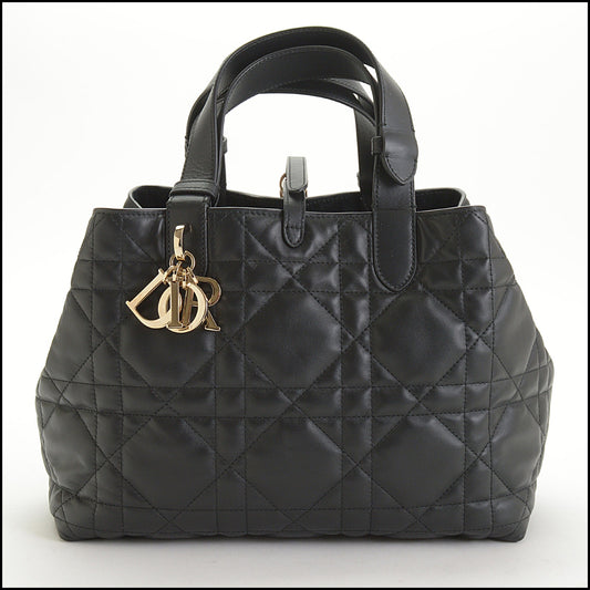RDC14942 CHRISTIAN DIOR Black Macrocannage Quilted Calfskin Toujours Medium Tote Bag