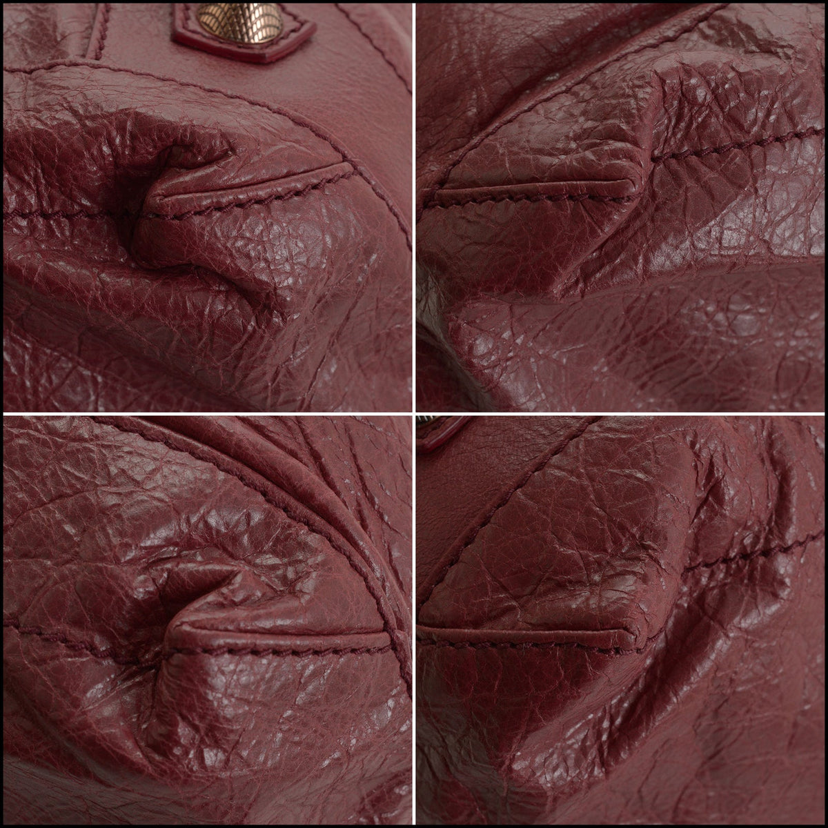 RDC15741 BALENCIAGA '12 Cassis Burgundy Lambskin 12mm Rose Gold Mini Giant Day Bag