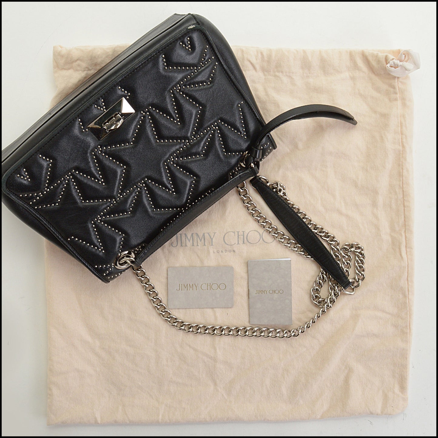 RDC14981 JIMMY CHOO Black Leather Star Studded Helia Bag