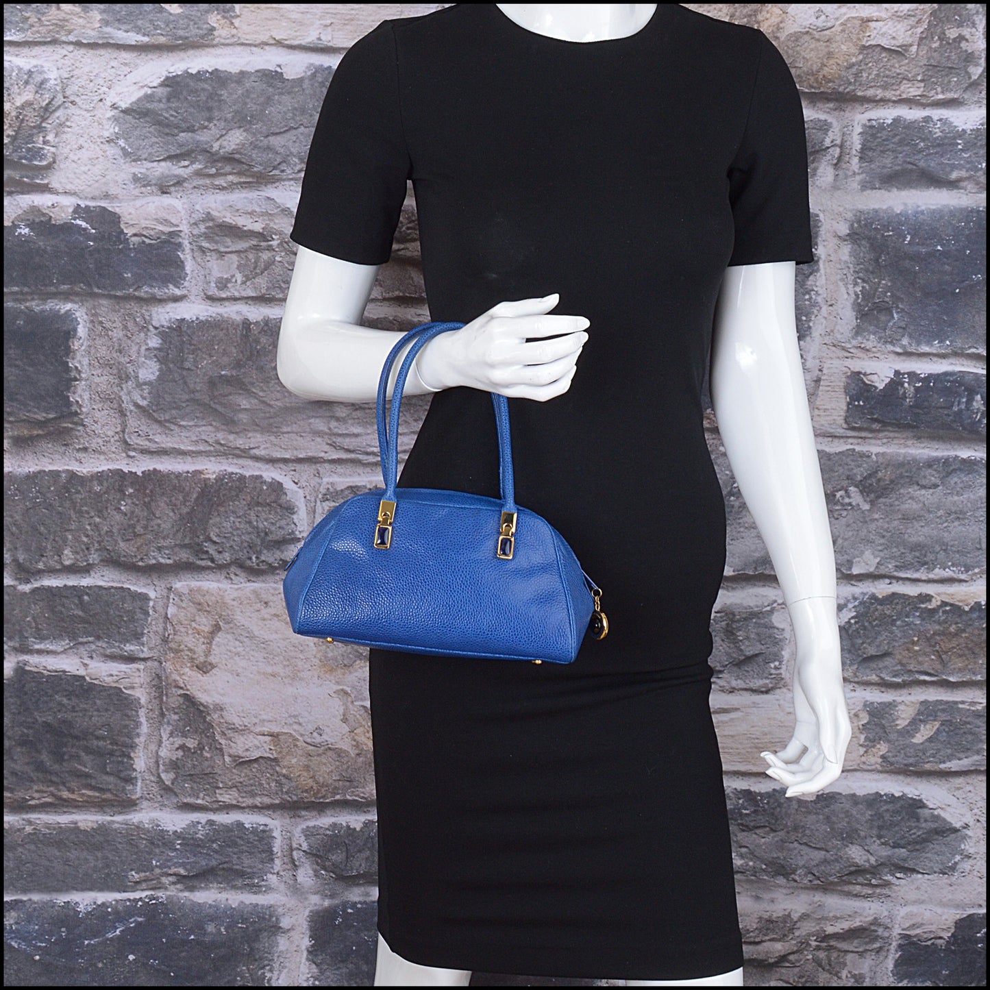 RDC14691 JUDITH LEIBER Blue Caviar Leather Mini Bowler Bag