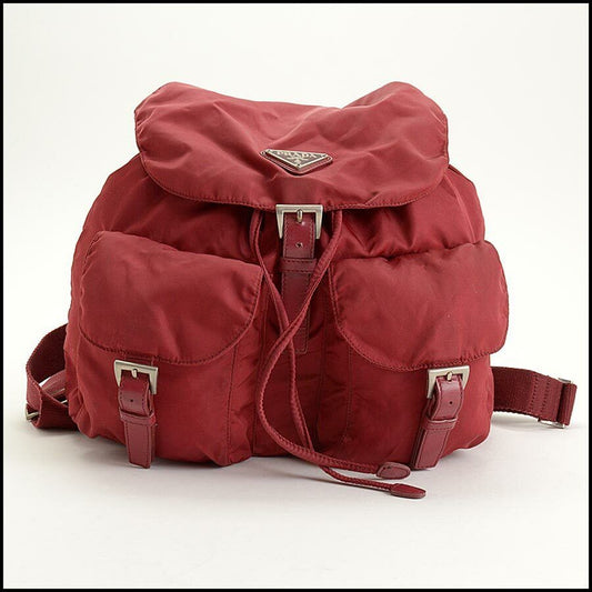 RDC11285 Authentic PRADA Vintage Red Tessuto Nylon Double-Pocket Small Backpack
