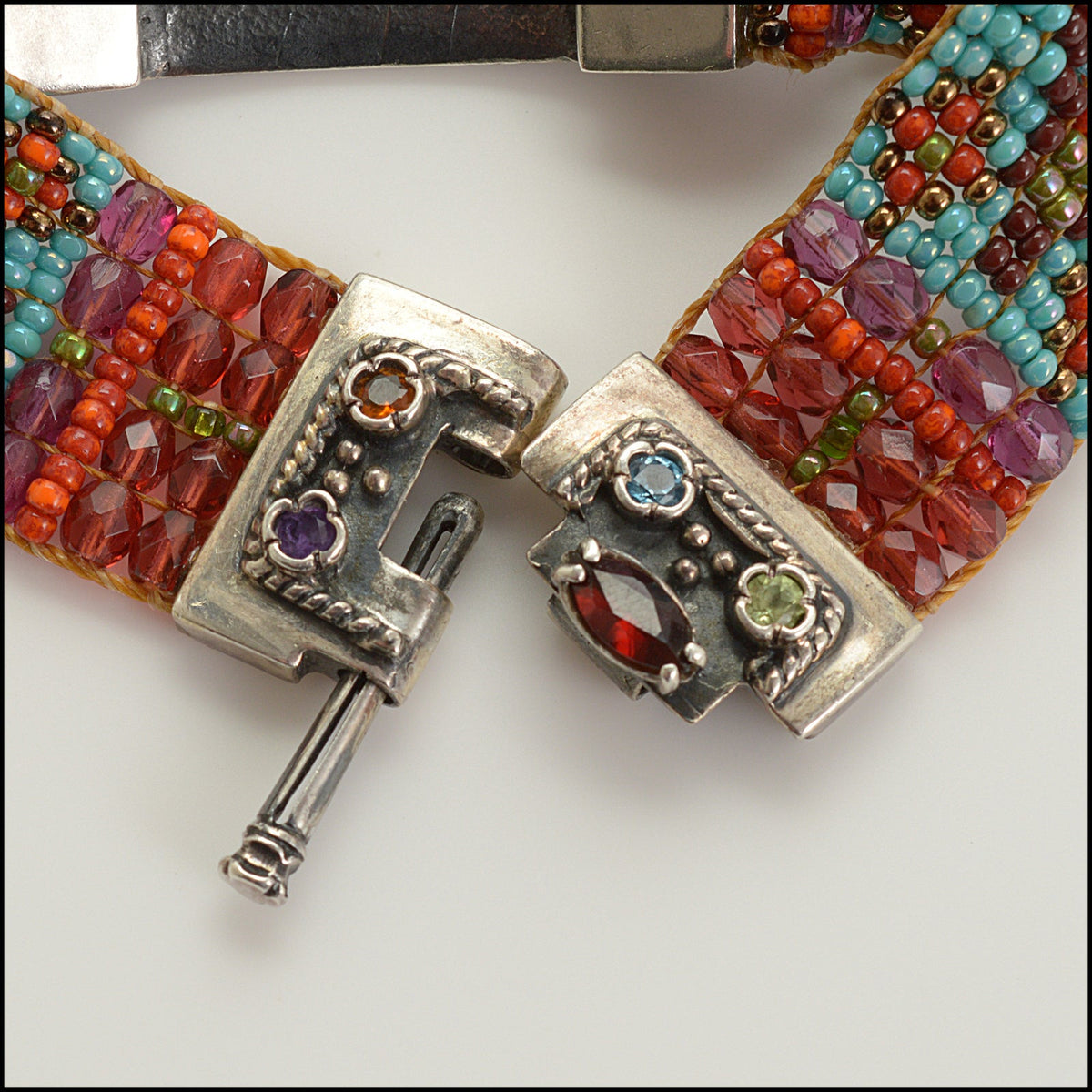 RDC15730 CHILI ROSE BEADZ Sterling Silver/Torquoise/Multicolor Semi-Precious Stones & Beaded Bracelet