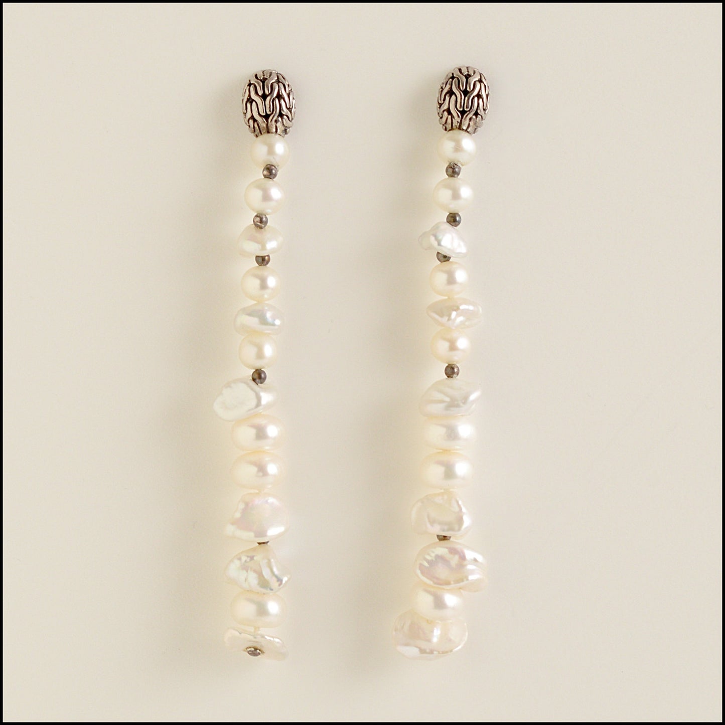 RDC15449 JOHN HARDY Fresh Water Baroque Pearl Dangle Silver Post Earrings