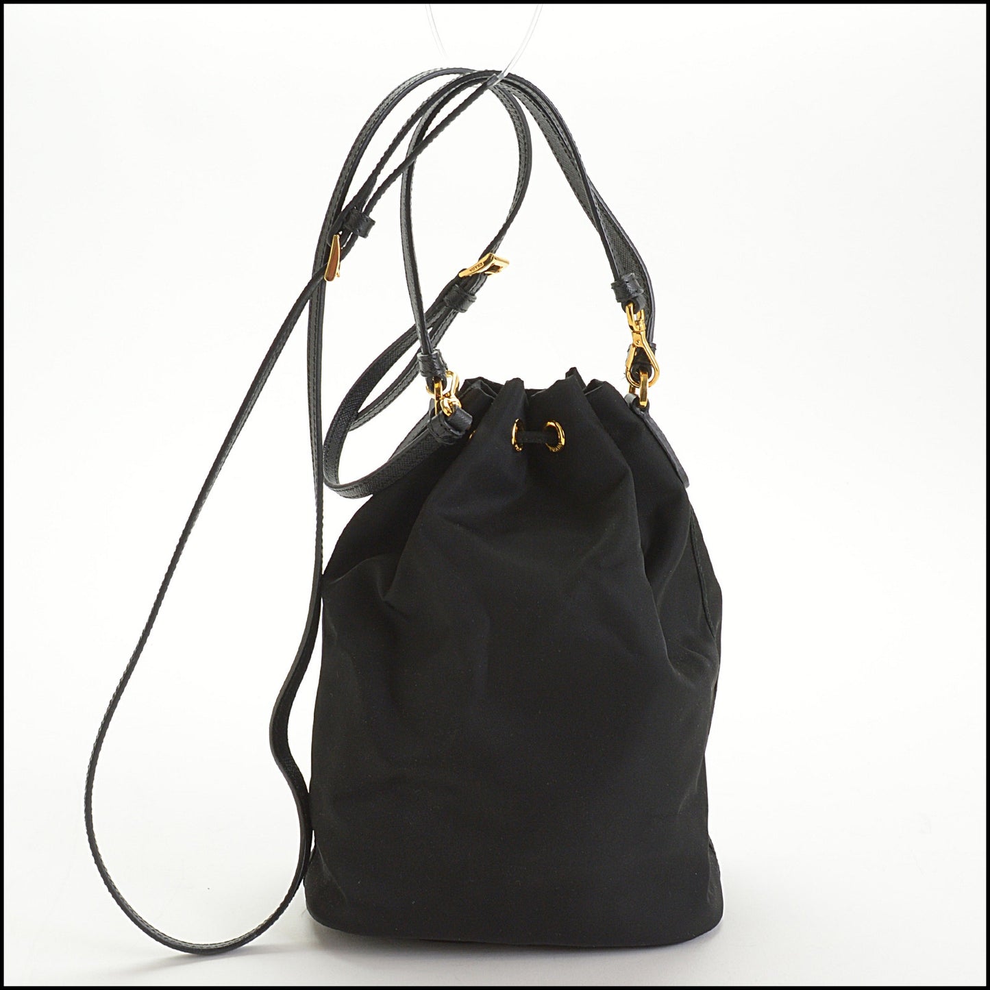 RDC14540 PRADA Black Tessuto Nylon Saffiano Duet Bucket Crossbody Bag