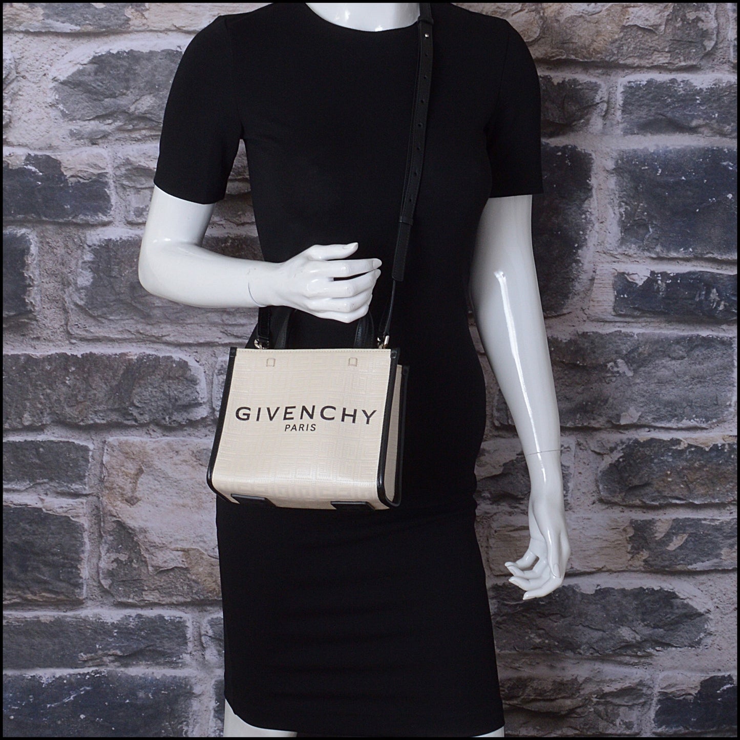 RDC14613 GIVENCHY Beige/Black Canvas/Leather Mini G Shopping Tote