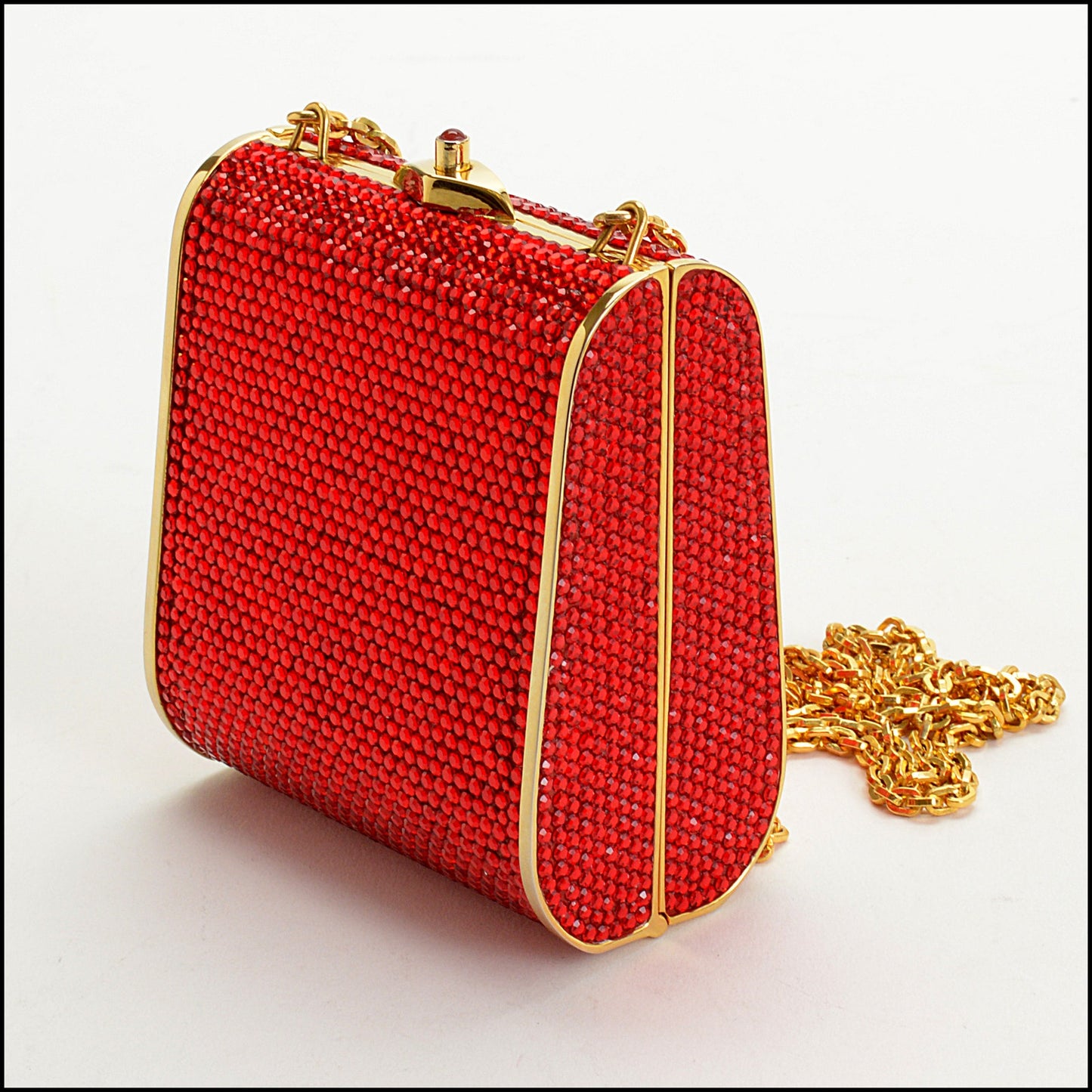RDC14972 JUDITH LEIBER Red Crystal Minaudiere Evening Bag