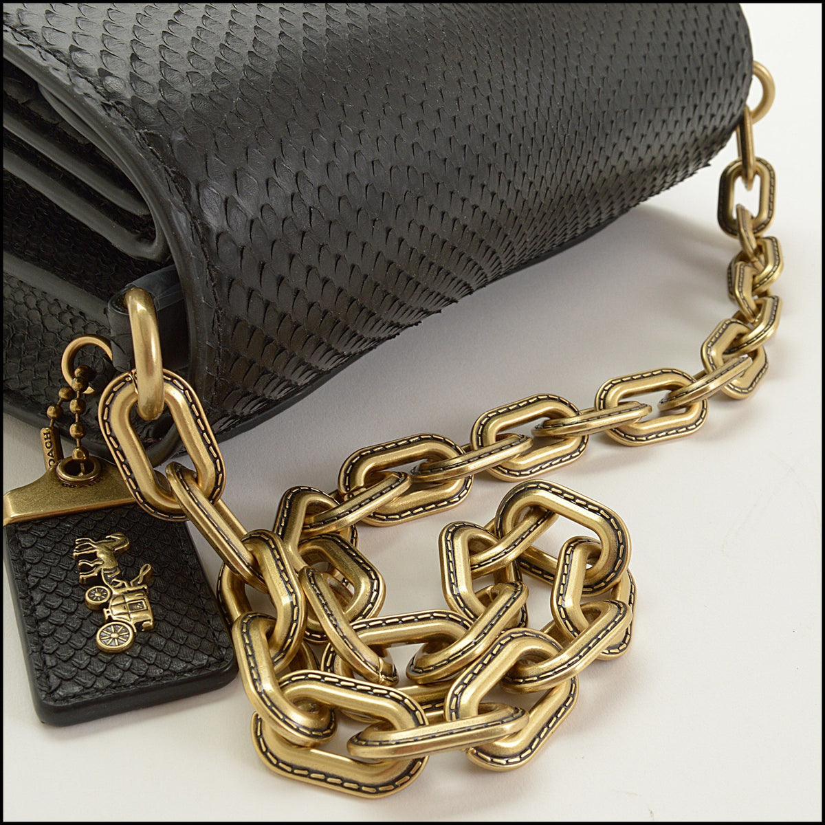 RDC15022 COACH Black Python Idol Crossbody Chain Strap Bag