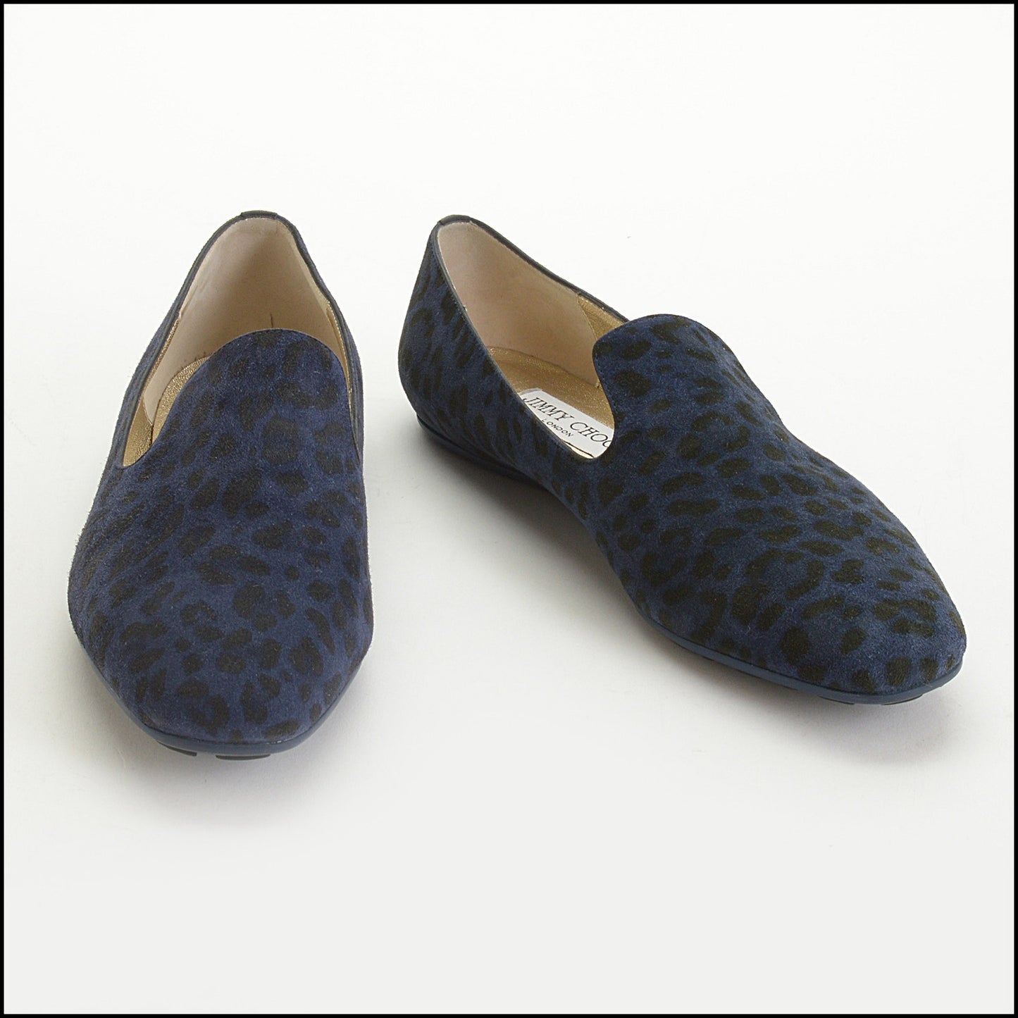 RDC14956 Authentic JIMMY CHOO Blue/Black Leopard Print Loafers Size 38.5