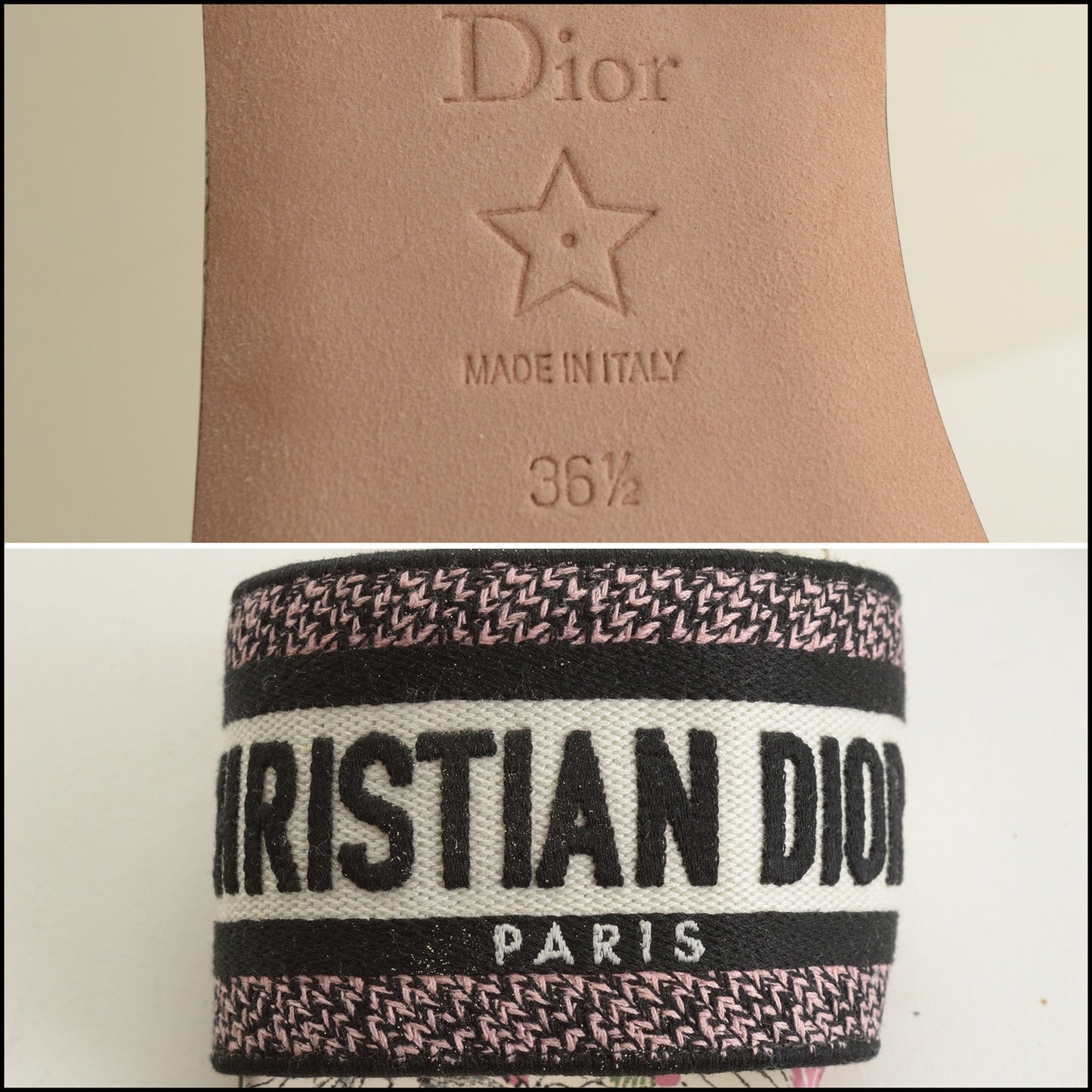RDC15555 CHRISTIAN DIOR Pink/Black Dway Libellule Camou Butterfly Slide Size 36.5