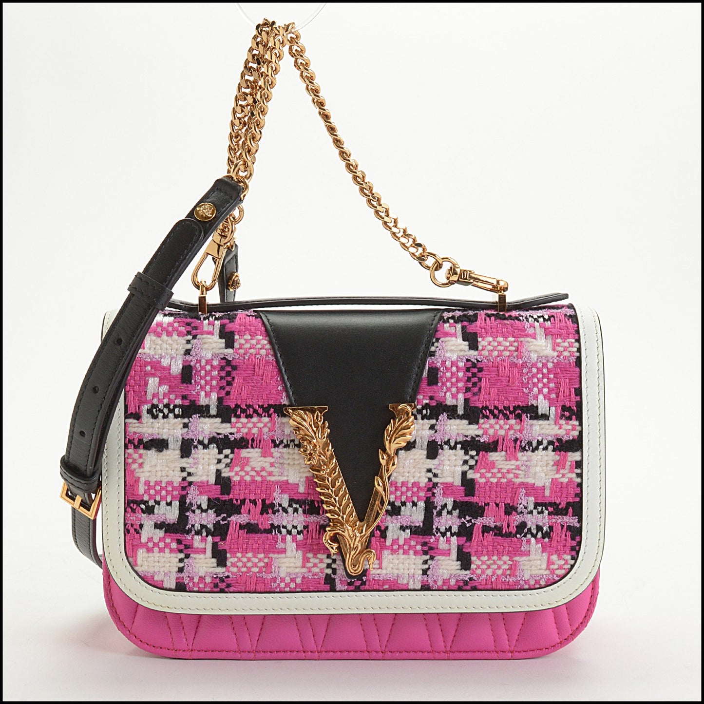 RDC14841 VERSACE Pink, White, Black Tweed Flap Bag