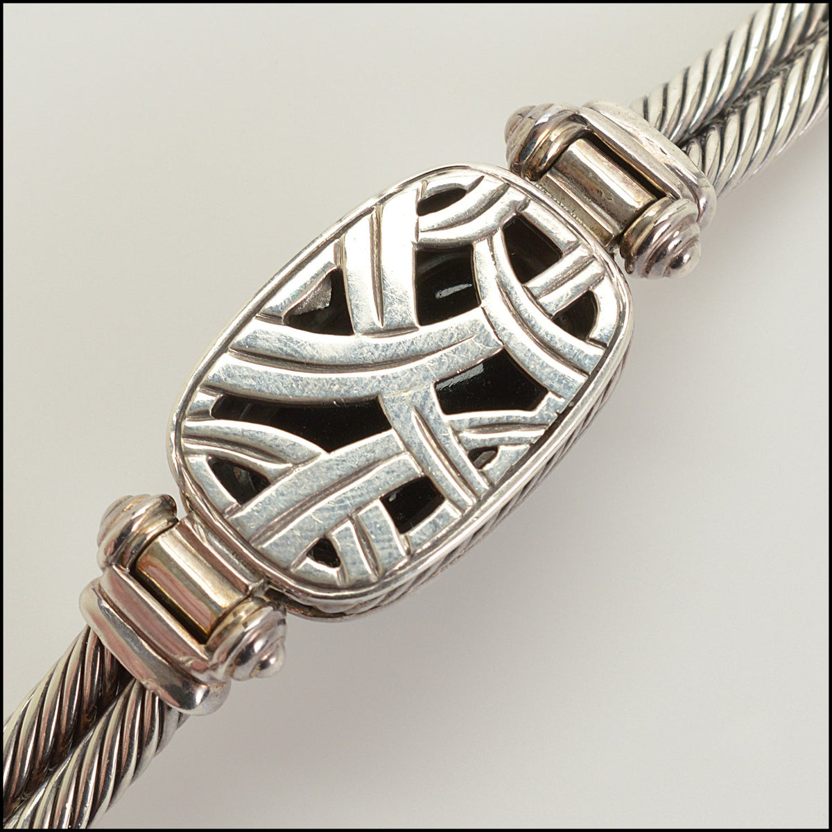RDC15729 DAVID YURMAN Onyx/Diamond Sterling Albion Cable Bracelet