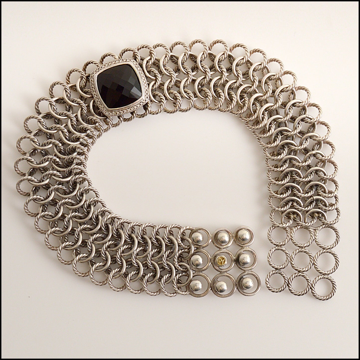 RDC15548 DAVID YURMAN Onyx/Diamond/Sterling Silver Chainmail Choker Necklace