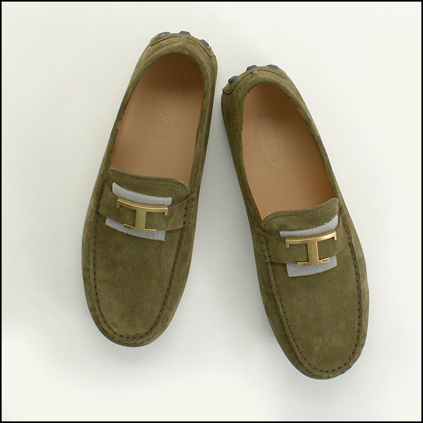 RDC15145 TOD'S Men's Green Suede Gommino "T" Driving Loafers Size 8