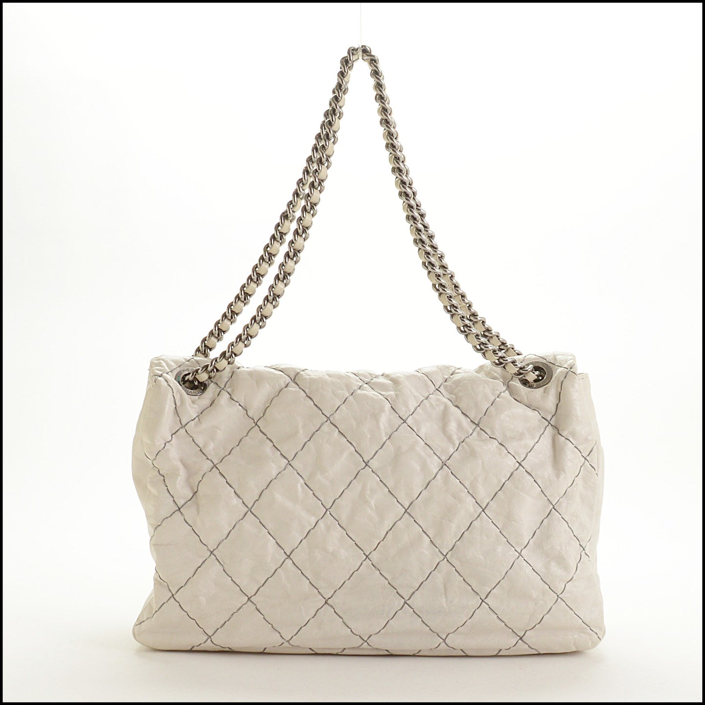 RDC15347 CHANEL '10 Dark White Double Stitch Classic Jumbo Flap Bag