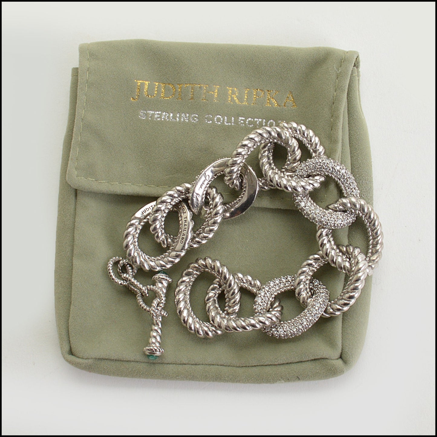 RDC14734 Judith Ripka Sterling Silver CZ Chain Link Toggle Bracelet