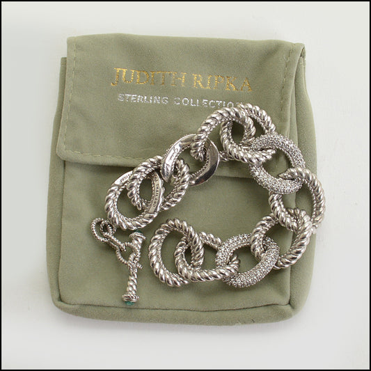 RDC14734 Judith Ripka Sterling Silver CZ Chain Link Toggle Bracelet