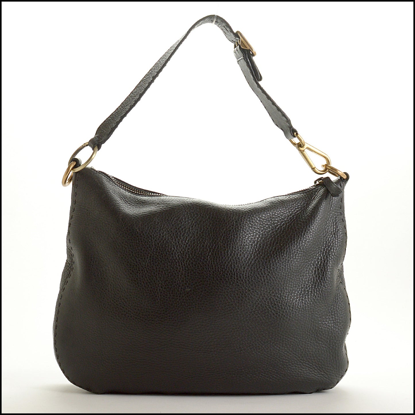 RDC15505 PRADA Black Pebbled Leather Hobo Bag