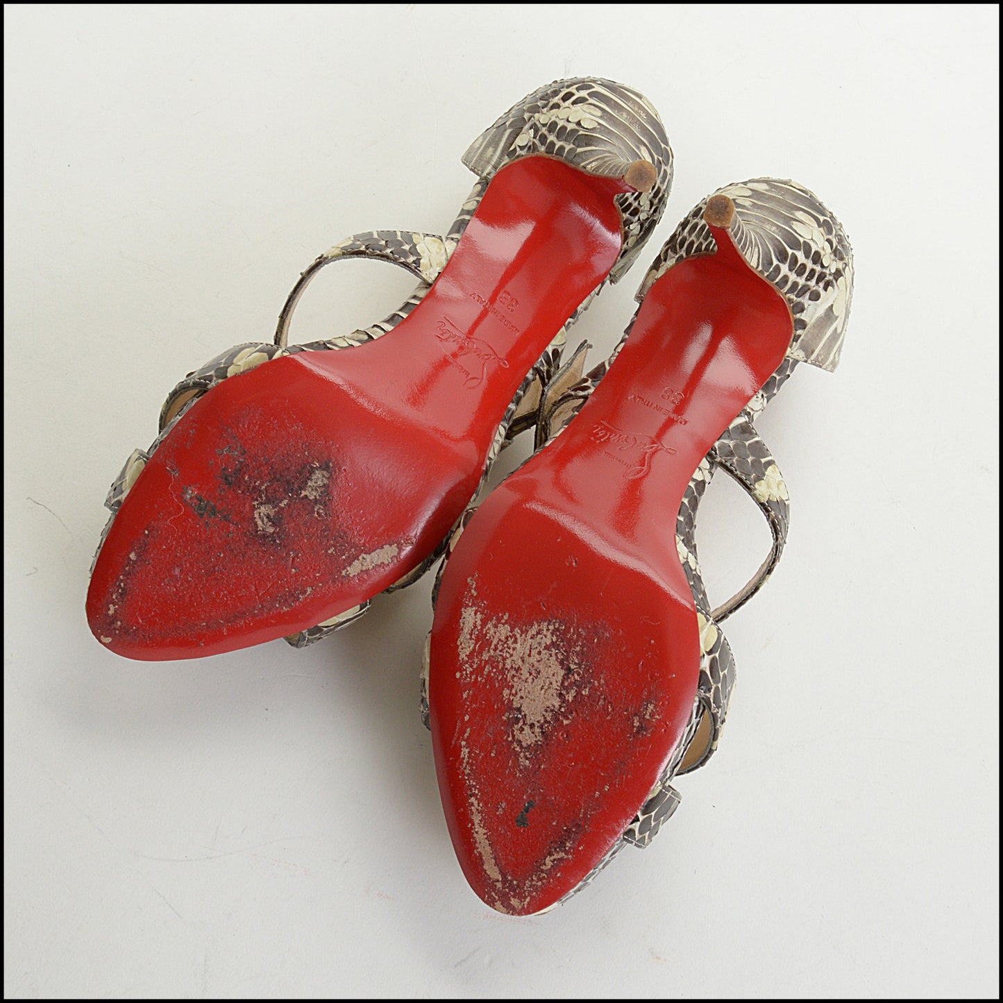 RDC14665 CHRISTIAN LOUBOUTIN Python Criss Cross High Heel Atalanta Sandals Size 38