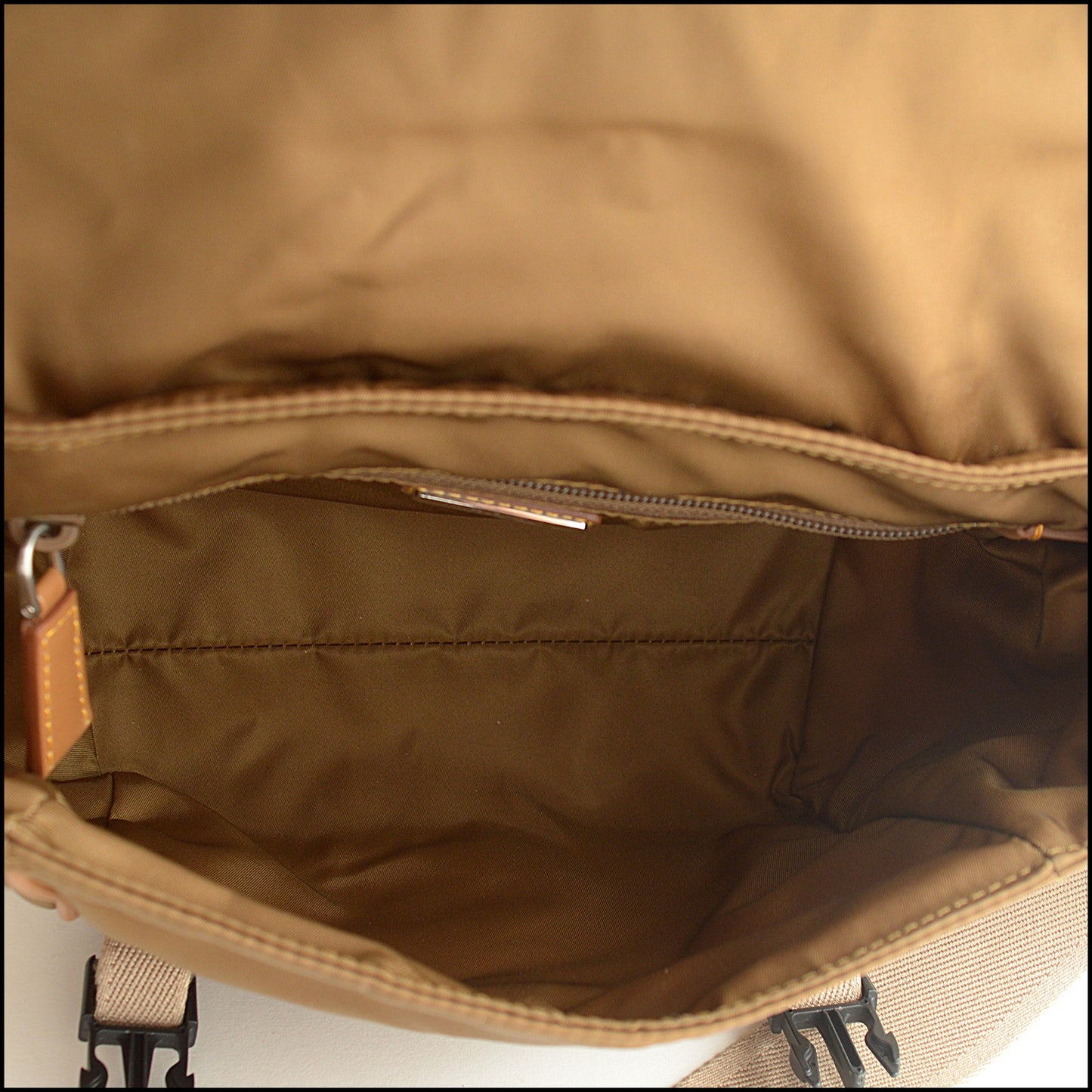 RDC15434 PRADA Brown Re-Nylon Leather Trimmed Triangle Messenger Bag