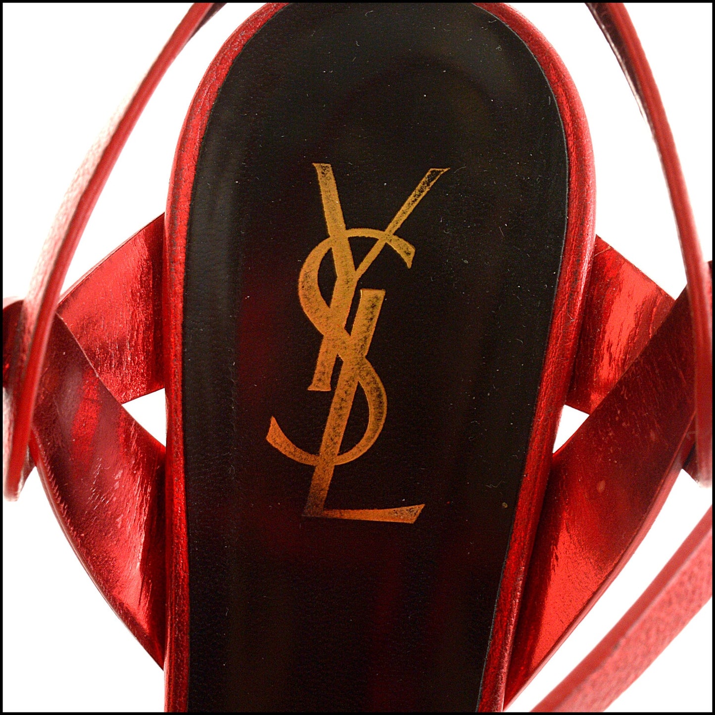 RDC15198 SAINT LAURENT Metallic Red Leather Tribute Platform Heels Size 38