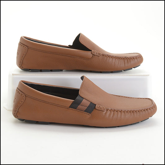 RDC14639 GUCCI Men's Brown Soft Calfskin Web Driving Loafers Size 8.5