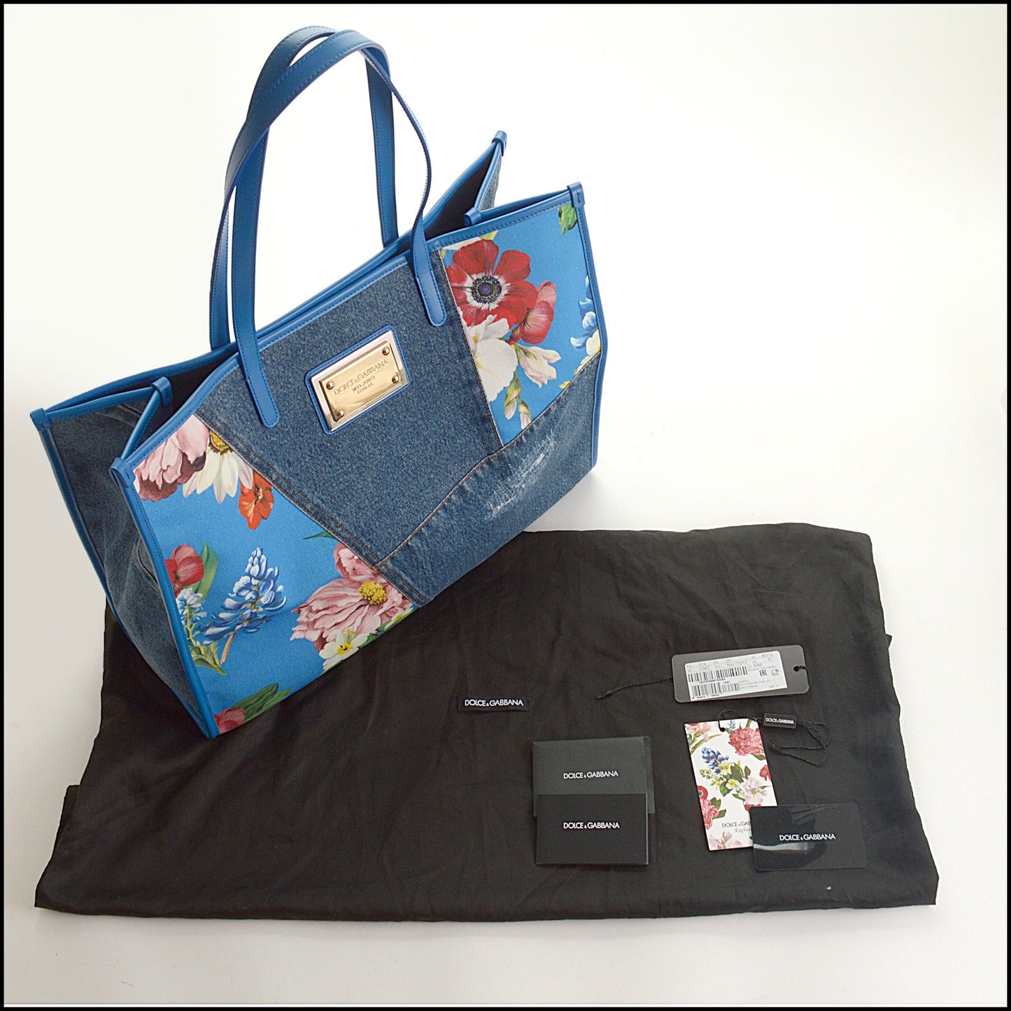RDC15577 DOLCE & GABBANA Blue Exclusive Floral Denim Tote Bag