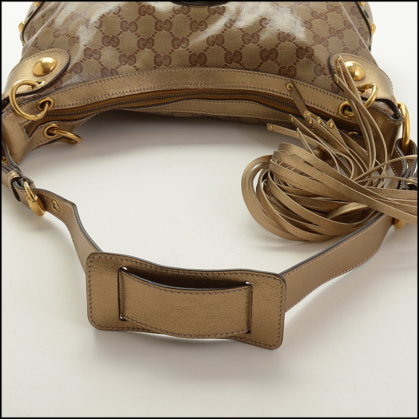 RDC15032 GUCCI '09 Gold Leather GG Crystal Babouska Heart Crest Hobo Bag