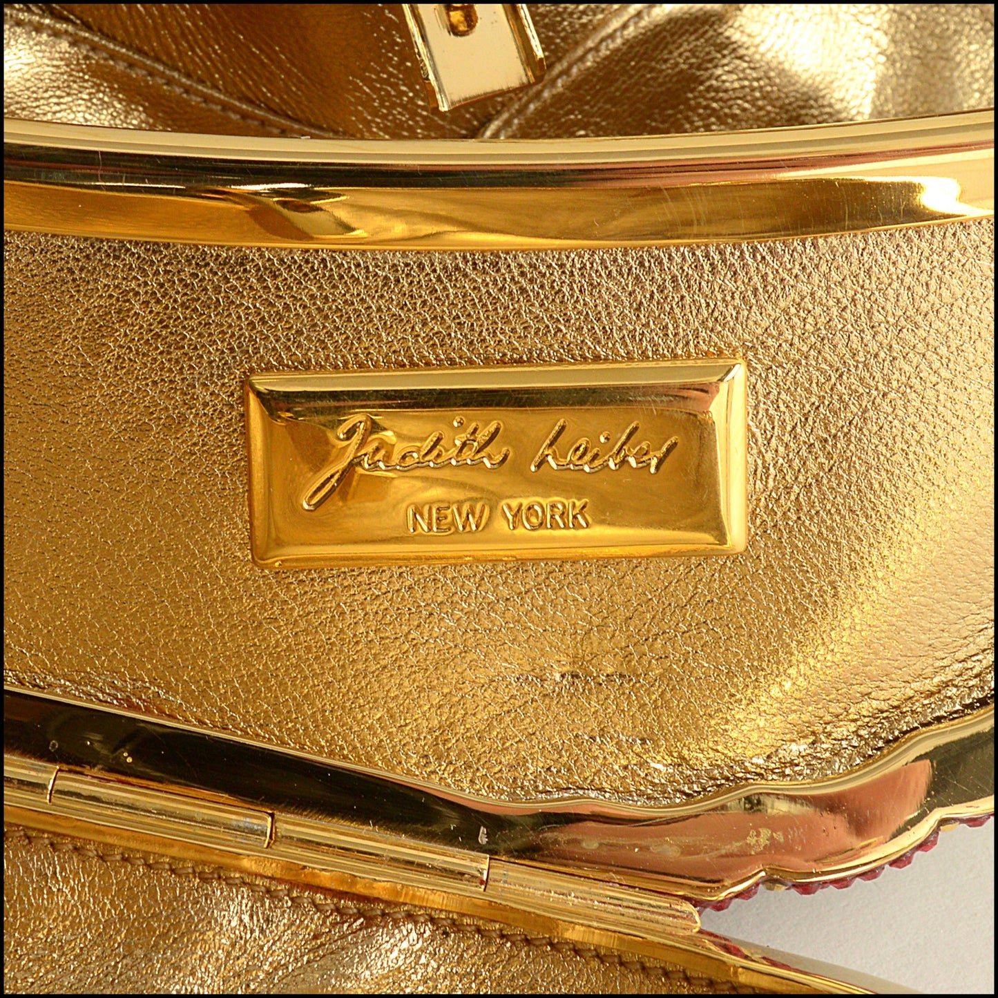 RDC15252 JUDITH LEIBER Black Ming Foo Dog Crystal Minaudiere Bag