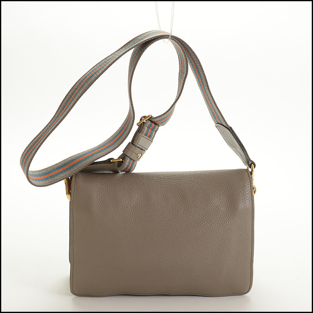 RDC15679 PRADA Argilla Taupe Vitello Daino Leather Bandoliera Crossbody Bag