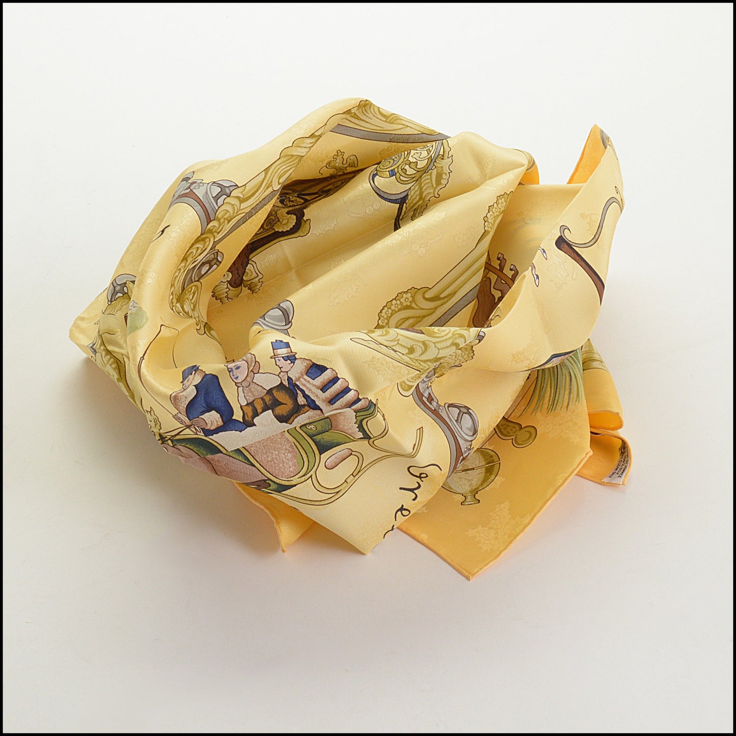 RDC14534 HERMES Yellow Plumes Et Grelots 90cm Silk Scarf