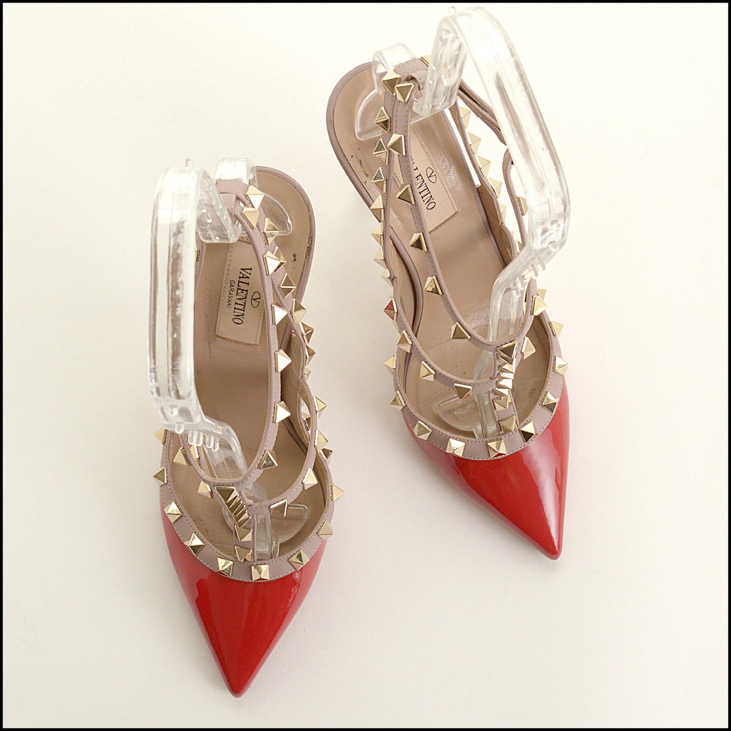 RDC15543 VALENTINO Red Patent Leather Rockstud Cage Heels Size 37.5