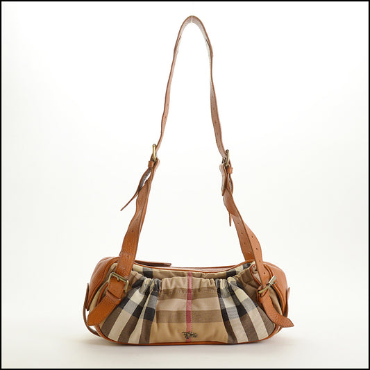 RDC15560 BURBERRY Beige Prorsum House Check Canvas and Leather East West Shoulder Bag