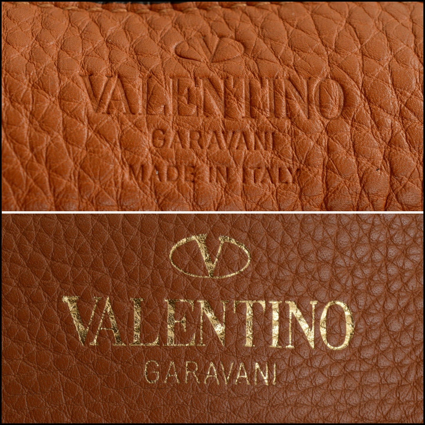 RDC15544 VALENTINO Saddle Brown Grainy Calfskin Rockstud Tote Medium