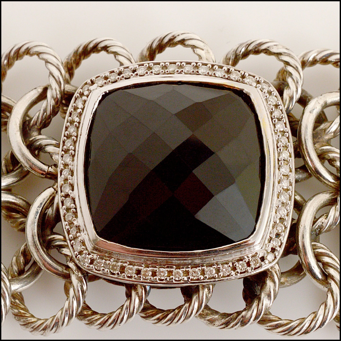 RDC15548 DAVID YURMAN Onyx/Diamond/Sterling Silver Chainmail Choker Necklace