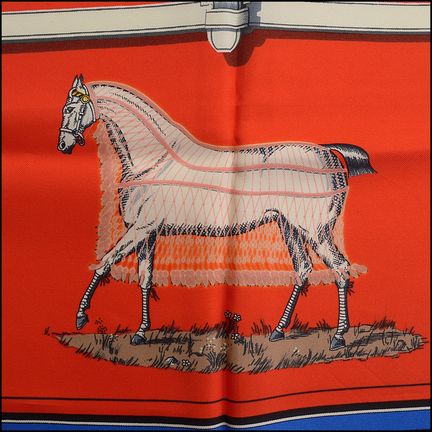 RDC15461 HERMES Vintage 1974 Red "Couvertures et Tenues de Jour" Silk Scarf 90 cm