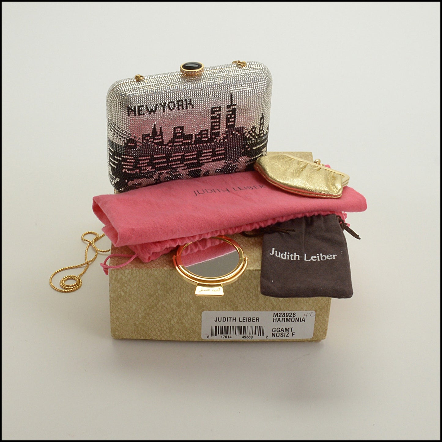 RDC15245 JUDITH LEIBER Silver Pre-9/11 NYC Skyline Minaudiere