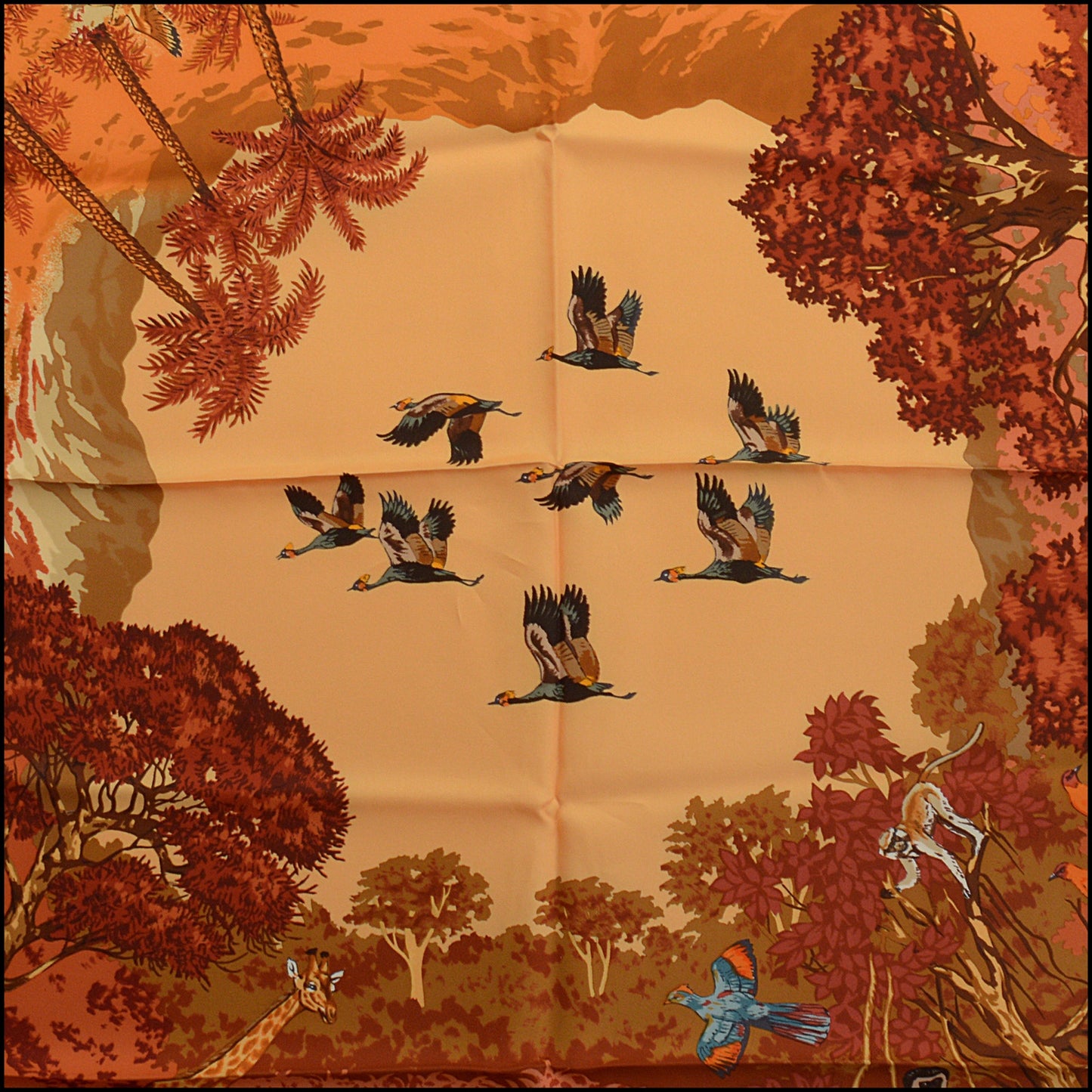 RDC15460 HERMES Vintage 1997 Brown/Yellow "Africa" Silk Scarf 90 cm