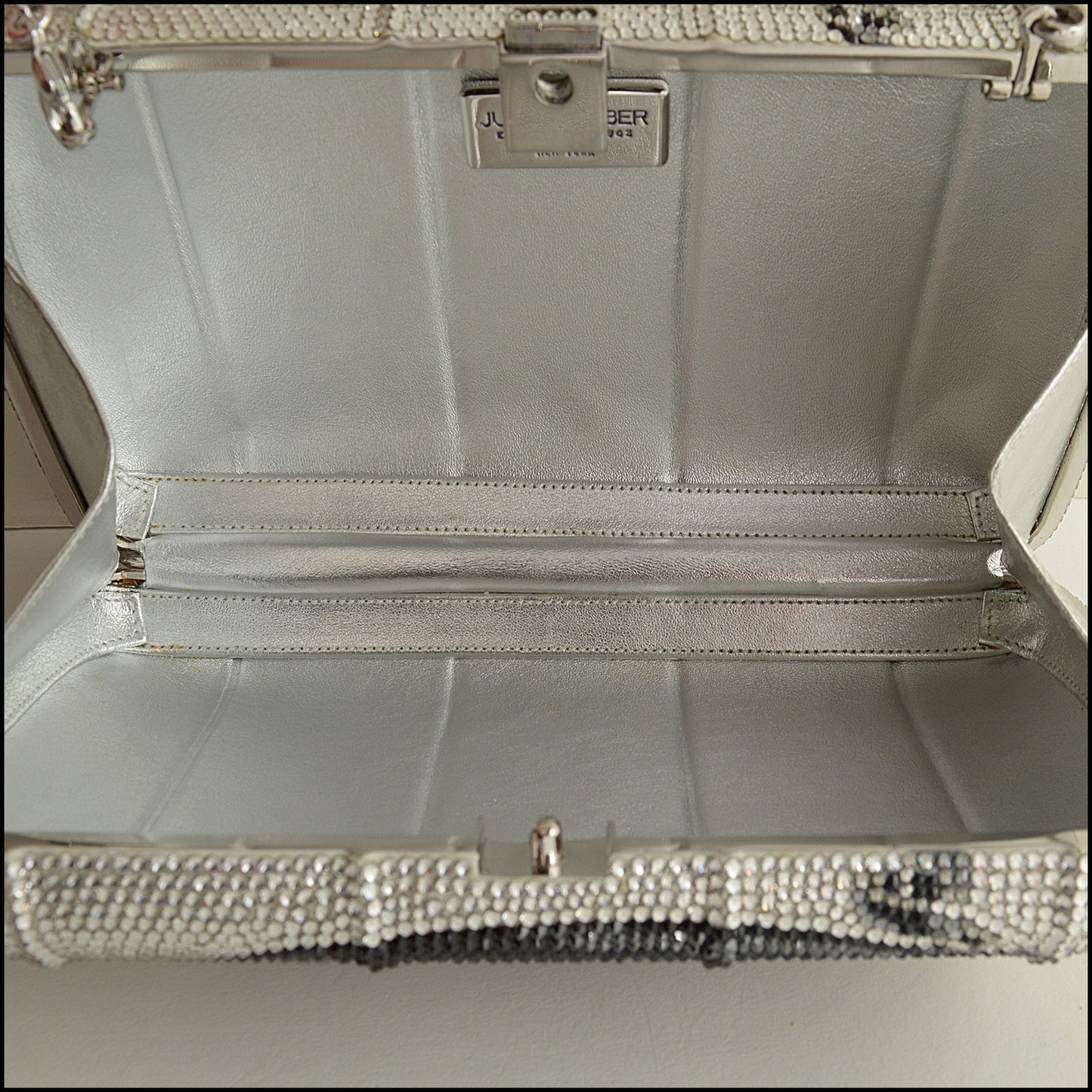 RDC15268 JUDITH LEIBER Silver/Black Telephone Crystal Box Minaudiere Bag