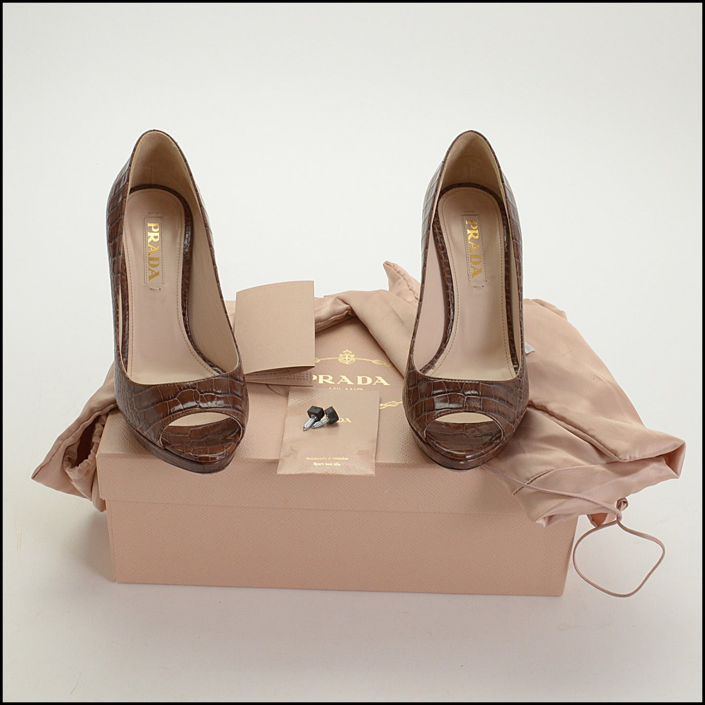 RDC14905 PRADA '11 Dark Rose Croc St. Coco Peep Toe Heels size 36