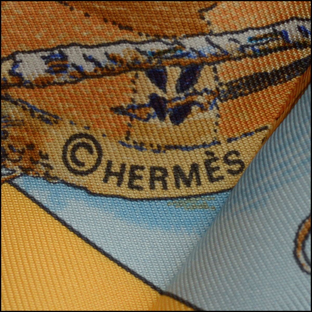RDC15676 HERMES Light Blue/Tan ''Les Danses Des Indiens'' Scarf Kermit Oliver