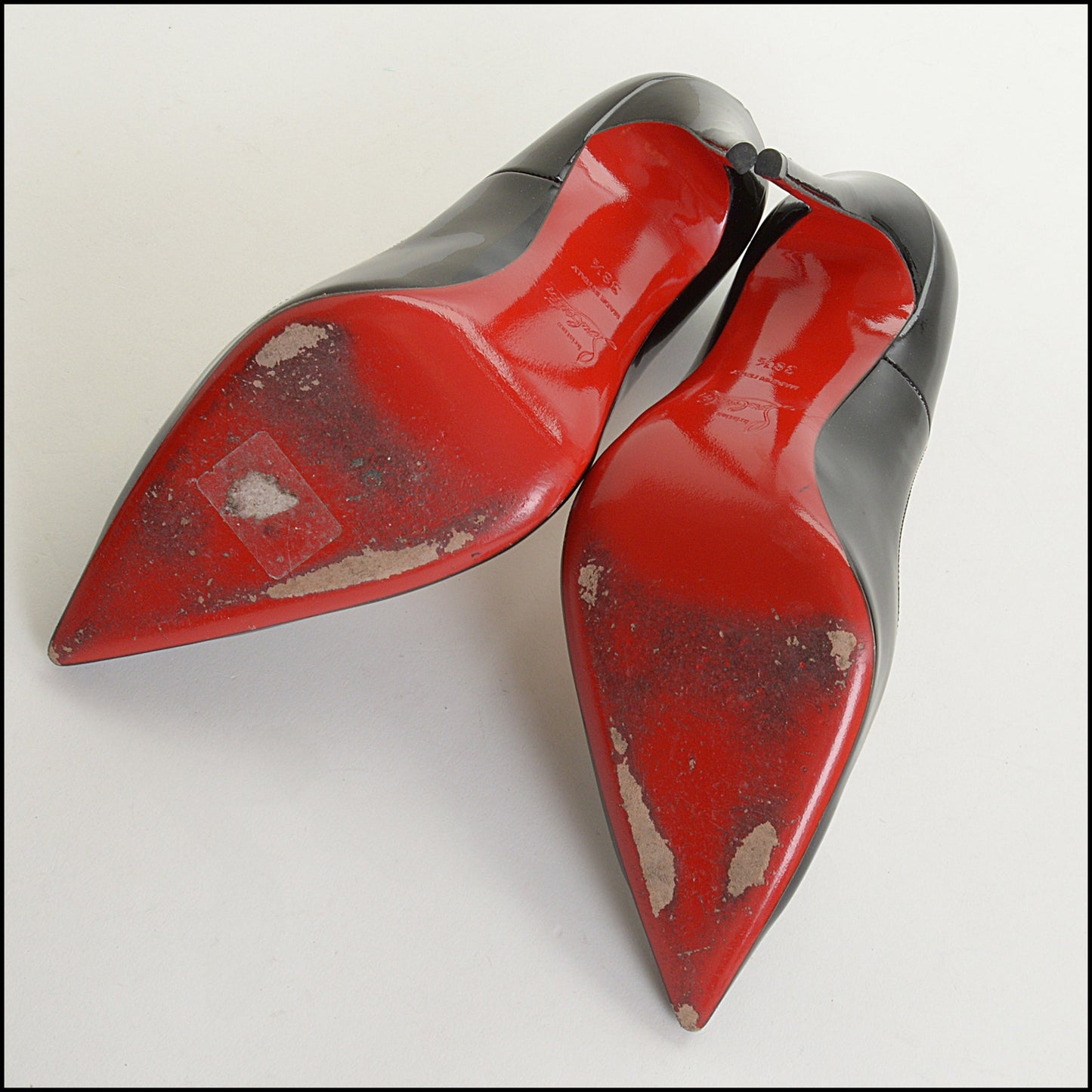 RDC14647 CHRISTIAN LOUBOUTIN Black Patent Leather So Kate 120 Stiletto Heels Size 38.5