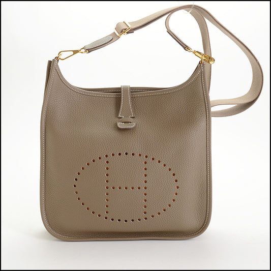 RDC14917 HERMES 2021 Etoupe/Taupe Clemence Leather Evelyne III 29 Pocket Crossbody Bag