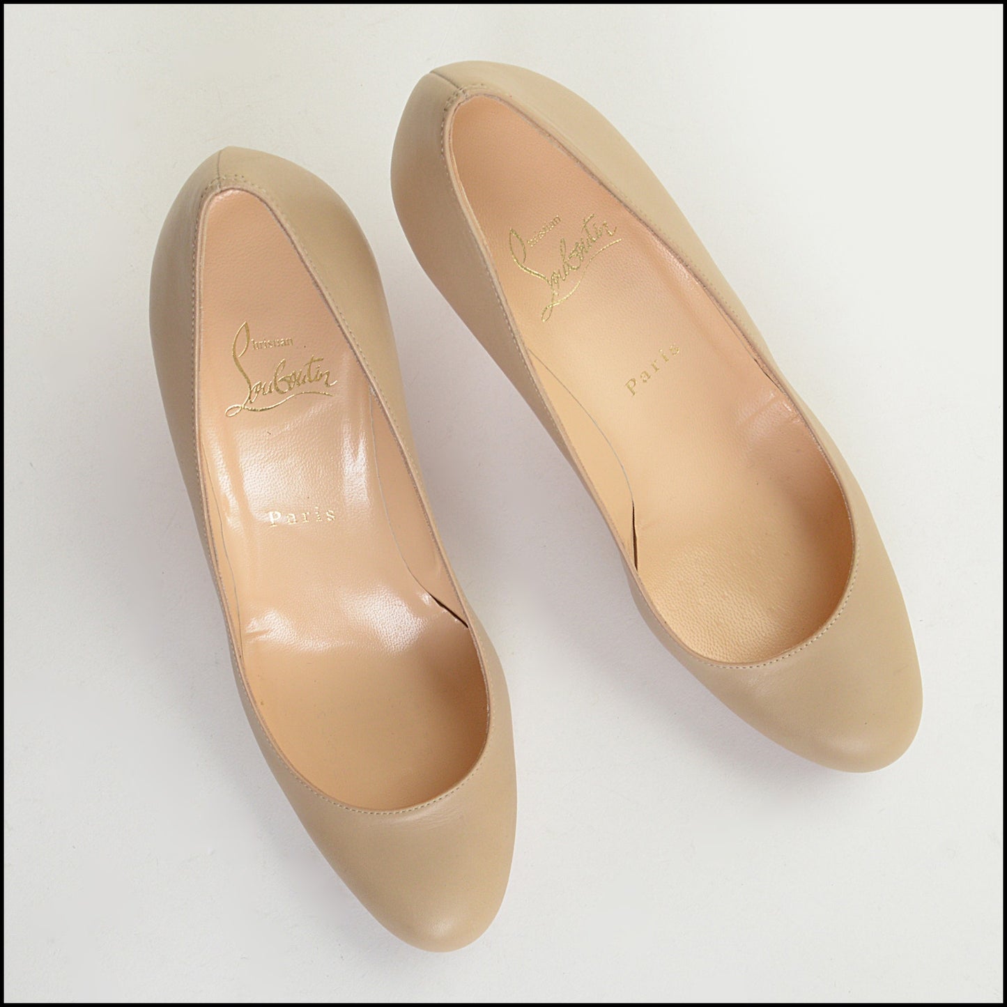 RDC14666 CHRISTIAN LOUBOUTIN Beige Leather Round Toe Stacked Leather High Heel Pumps Size 39