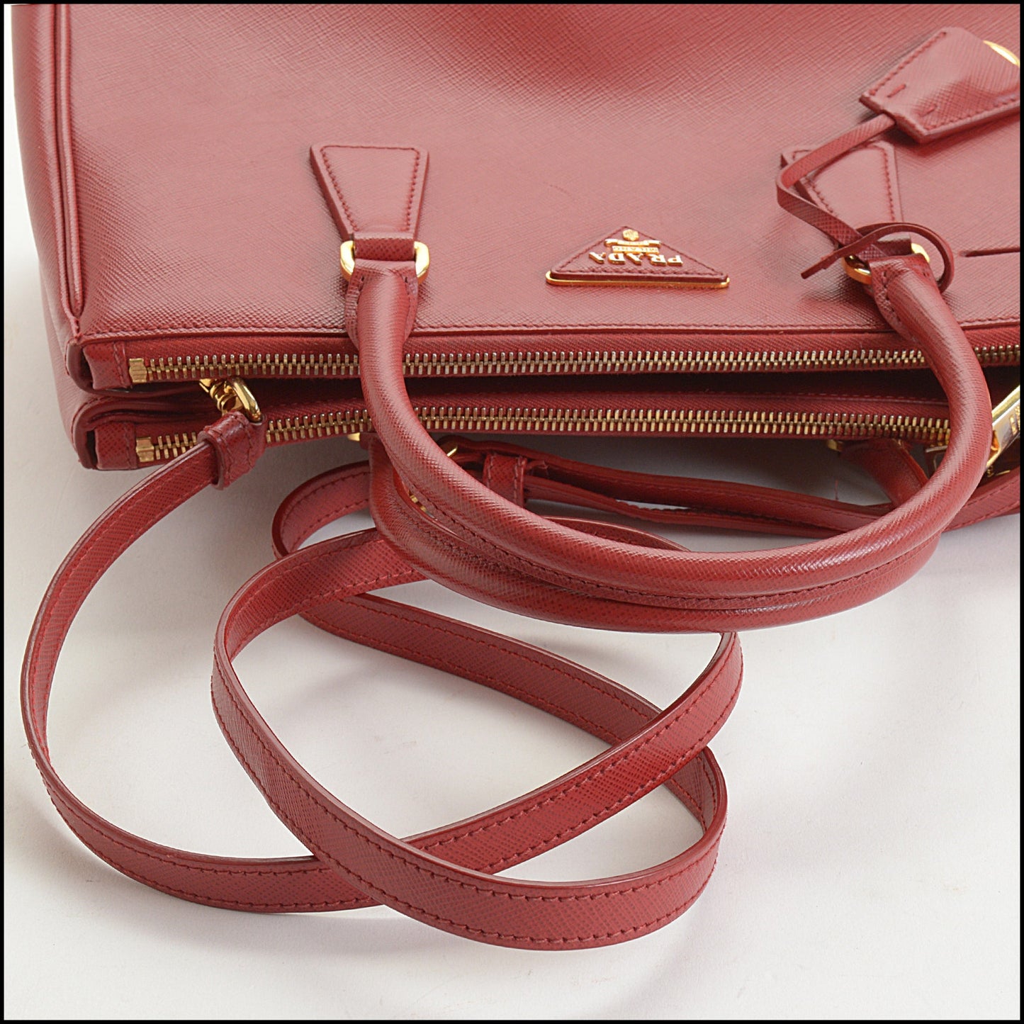 RDC14814 PRADA 2015 Fuoco Red Saffiano Lux Leather Shopping Tote Bag