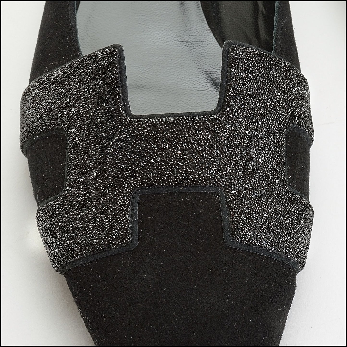 RDC14127 Authentic HERMES Black Suede Micro Crystal Roxane Mules Size 9.5