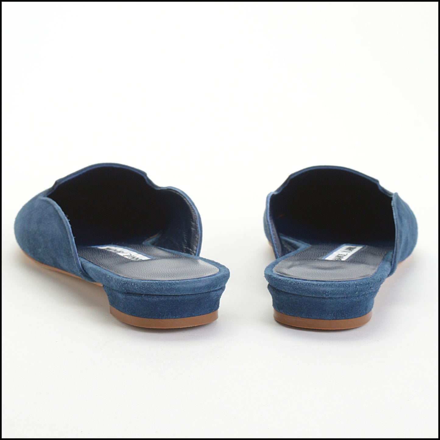RDC14163 Authentic MANOLO BLAHNIK Blue Suede Flat Mules Size 5